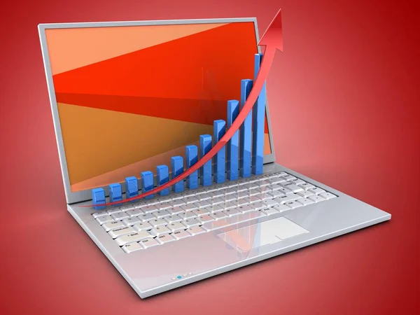 Computer portatile con schermo rosso e grafico in aumento — Foto Stock