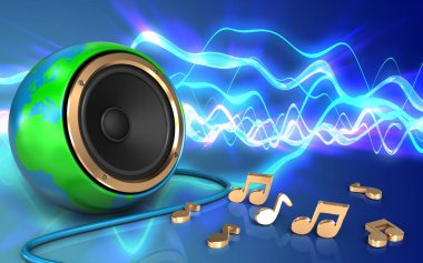 Dünya küre hoparlör ses dalgaları üzerinde 