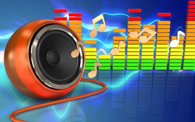 ses dalgaları üzerinde turuncu hoparlör 