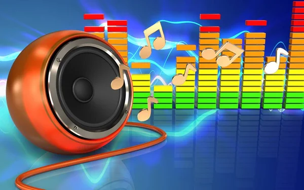 Orange speaker over sound waves — Stock Photo, Image