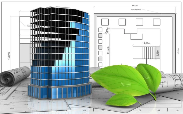 Ilustración de la construcción de edificios de oficinas —  Fotos de Stock