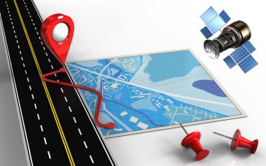  rota ve kırmızı iğneler ile göster