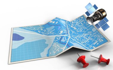 Kırmızı pimleri ve gps uydu ile göster
