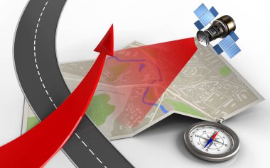  Kırmızı ok ile harita kağıt