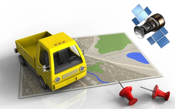  sarı kamyon ve gps uydu ile göster