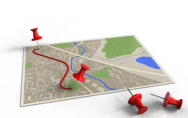 Map with pins and route — Stock Photo, Image