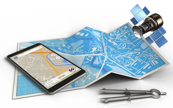 Telefon navigasyon ile şehir haritası — Stok fotoğraf