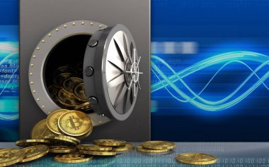 bitcoins yığın ile metal kutu 