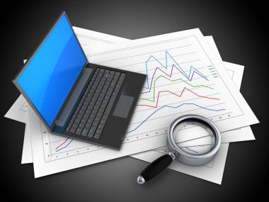 Diyagram kağıtları ve siyah dizüstü