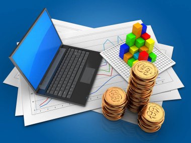 Diyagram kağıtları ve siyah dizüstü 