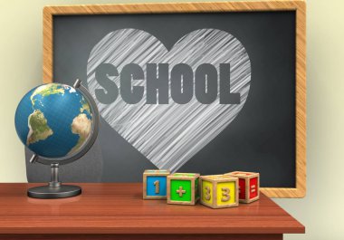  kalp ve okul metin ile kara tahta