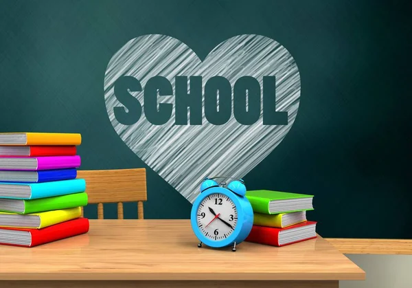 Schoolboard kalp ve okul metin ile — Stok fotoğraf