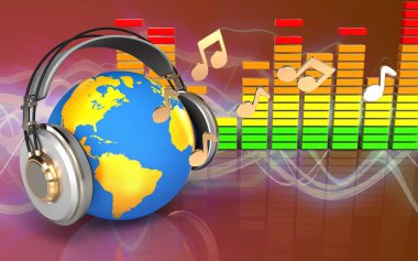 kulaklıklar üzerinde kırmızı ses dalgası dünyada