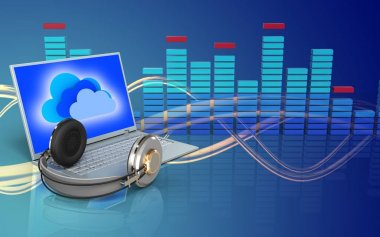 aptop ve dalga üzerinde kulaklık