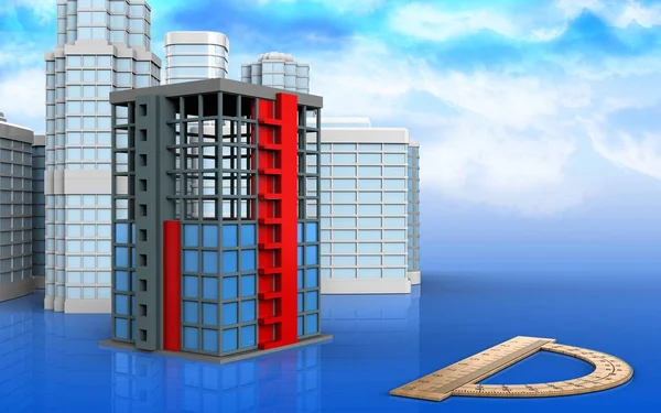 Constructie van het gebouw met stedelijke scène — Stockfoto