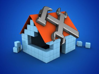 blok ev mavi arka plan üzerinde 