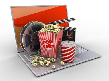  laptop ile kırmızı ekran ve sinema