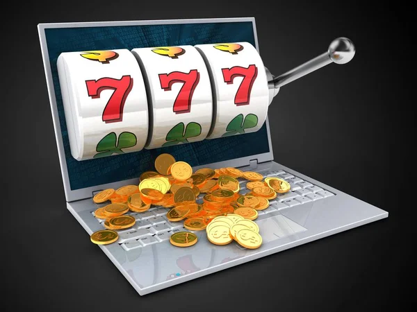 Laptop mit binären Daten Bildschirm und Jackpot — Stockfoto