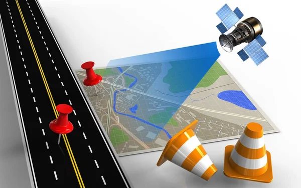  Kırmızı iğneler ile harita ve koniler onarmak