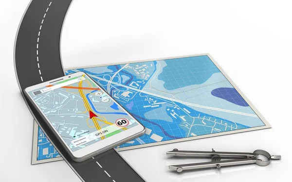 Mappa con navigazione mobile — Foto Stock