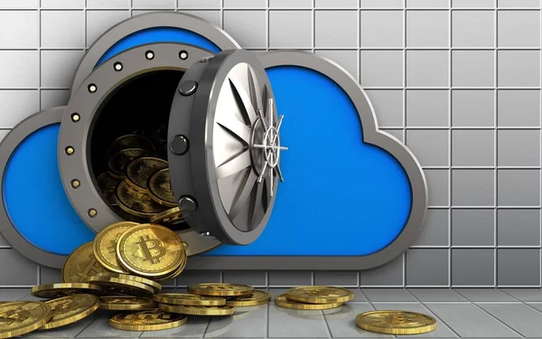 Illustration of cloud with bitcoins — Stock Photo, Image