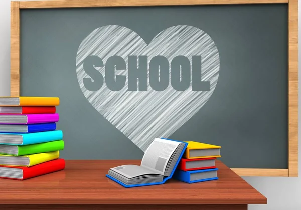Chalkboard with heart and school text — Stock Photo, Image