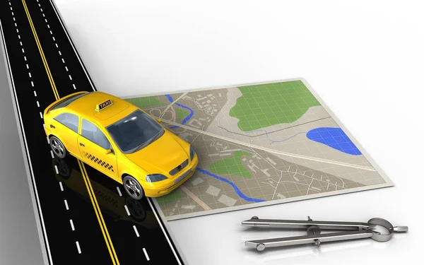 Ilustración de mapa con taxi — Foto de Stock