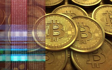 bitcoins arka plan üzerinde gösterimi