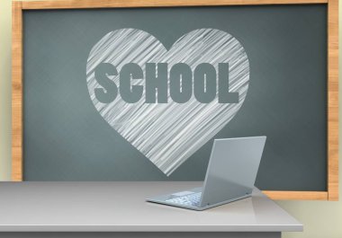 kalp ve okul metin ile kara tahta 