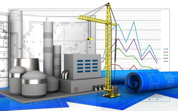Иллюстрация фабрики с чертежами — стоковое фото