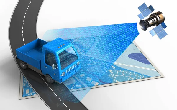 Blå karta med lastbil — Stockfoto