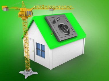  yeşil arka plan üzerinde basit ev