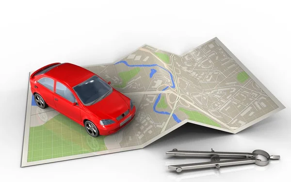 Papel mapa com carro — Fotografia de Stock