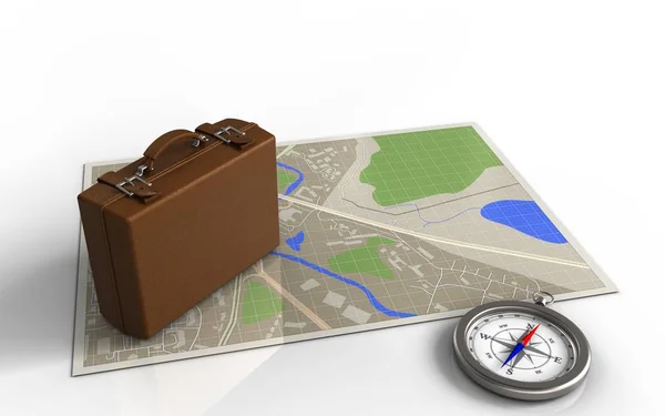 Illustration of map with luggage — Stock Photo, Image