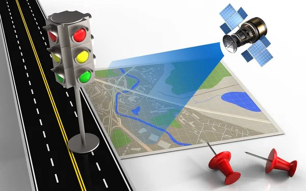 Map with traffic light — Stock Photo, Image