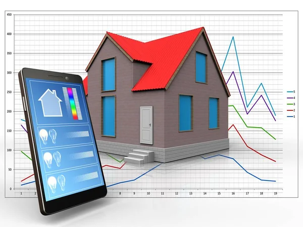 House with phone application — Stock Photo, Image