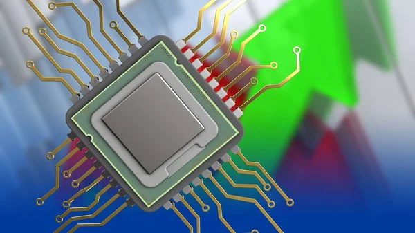 Cpu over arrows graph background — Stock Photo, Image