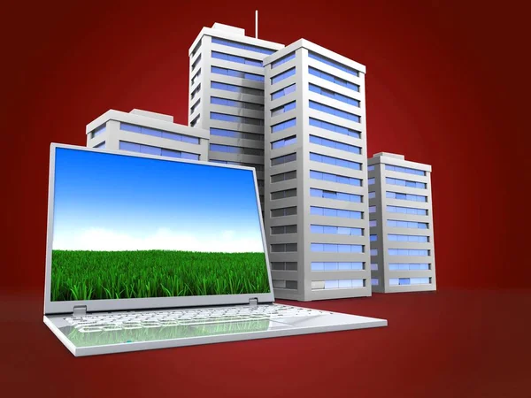 Illustration of city over red background — Stock Photo, Image