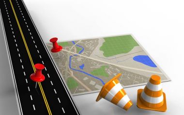 Kırmızı iğneler ile harita gösterimi