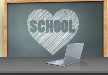 kalp ve okul metin ile kara tahta