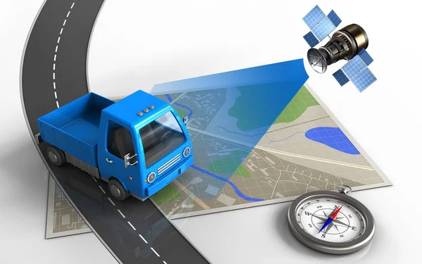 Illustration of map with truck — Stock Photo, Image