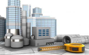  Fabrika arka plan üzerinde gösterimi