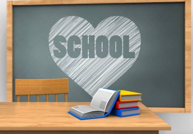 kalp ve okul metin ile kara tahta 