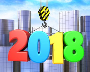 crane hook with colorful 2018 sign clipart