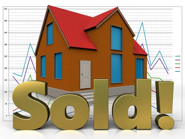 Illustration of cottage  with sold sign — Stock Photo, Image