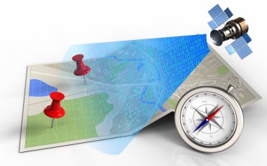  Kırmızı iğneler ile harita kağıt 