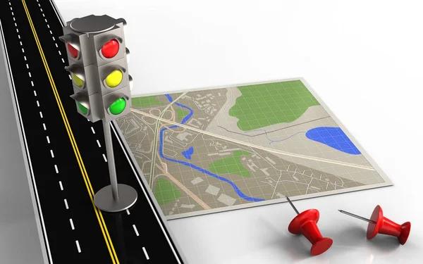 Map with traffic light — Stock Photo, Image