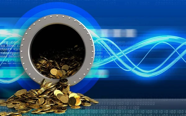 Золотые монеты над цифровыми волнами — стоковое фото