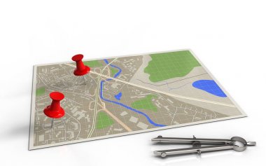  Kırmızı iğneler ile harita gösterimi