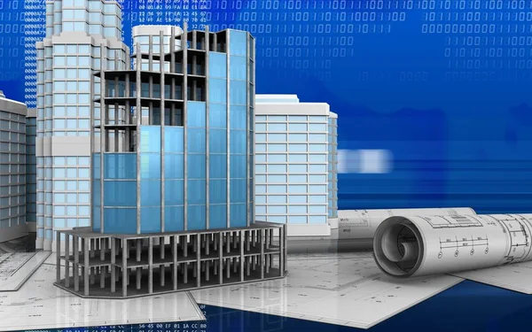 Modern bina kare kentsel sahne ile 